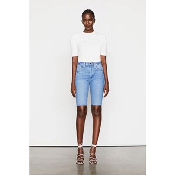 Frame Blue Denim Le Vintage Raw Edge Bermuda Shorts in Clarin Size 28 - Picture 1 of 5